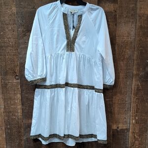Nema Home White Long Sleeve Dress with Black Accents